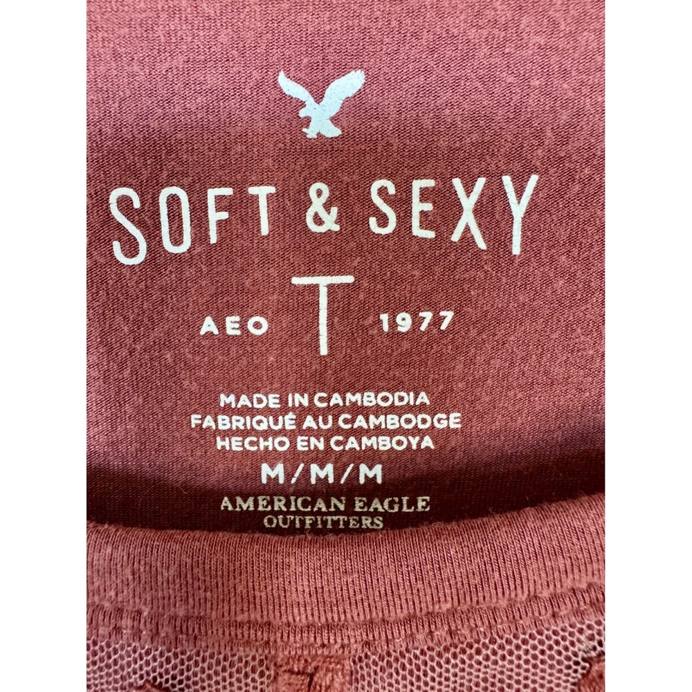 American Eagle Soft & Sexy Embroidered Peplum Top Mesh Panel T-Shirt M - Picture 2 of 4